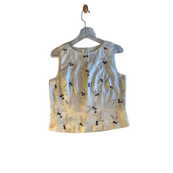Vintage women’s 100% silk short sleeve embroidered button back floral top size 8 - Picture 2 of 5